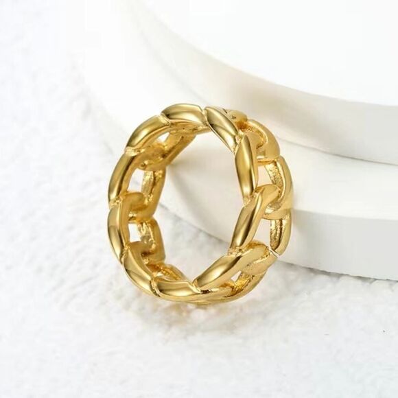 Stainless Steel Chain Style Finger Ring 18K Gold Plated SIZE 8 - Picture 7 of 7